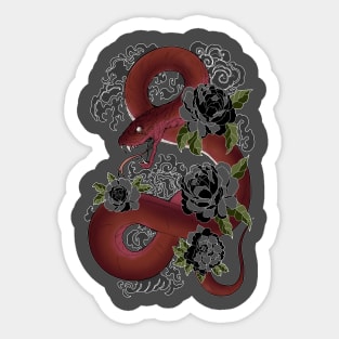 Red Snake and Black Flowers Sticker